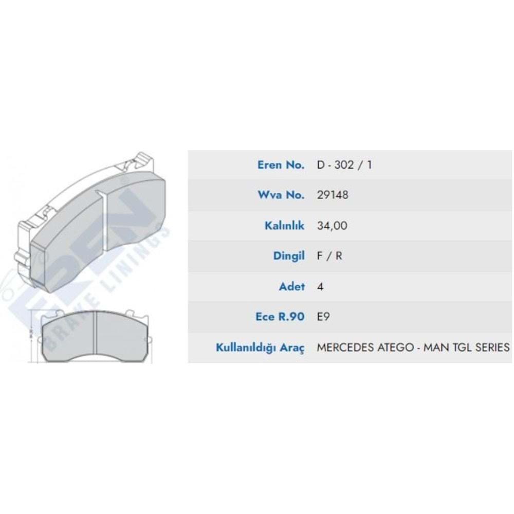 DİSK BALATA TAKIMI MAN TGL/AVRUPA ATEGO Y.M