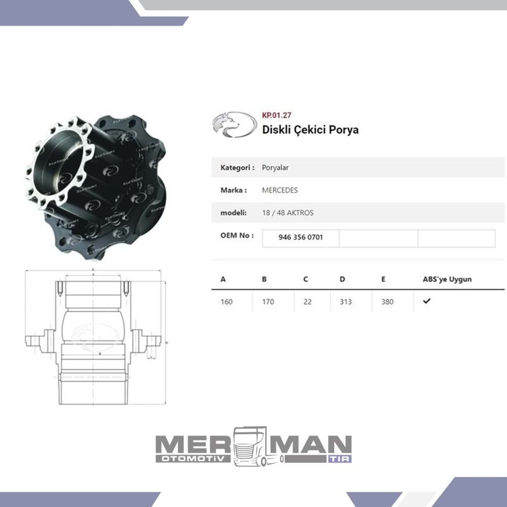 ÇEKİCİ TEKER PORYASI AXOR/ACTROS 1840 Y.M. DİSKLİ AKSLİ