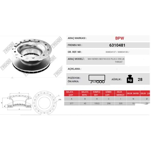 FREN DİSKİ DORSE KOGEL 160 GENİŞ BOĞAZ PLUS 2>298mm