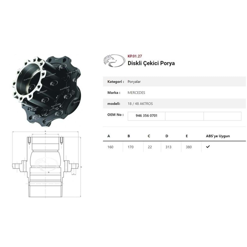 ÇEKİCİ TEKER PORYASI AXOR/ACTROS 1840 Y.M. DİSKLİ AKSLİ